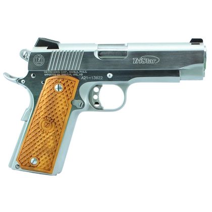 Tristar 1911 Classic Commander 9mm Pistol - Chrome/Wood, 9+1 Rounds