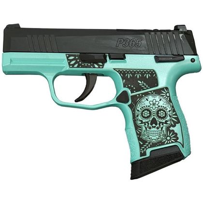 Sig Sauer P365-380 Sugar Skull Tiffany Blue Glitter Semi-Auto Pistol
