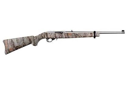 Ruger 44491 Camo Carbine .22 LR Semi-Auto Rifle, Satin Stainless Finish