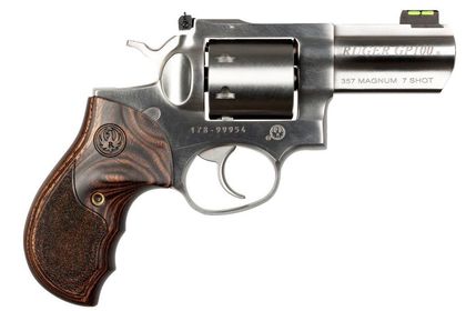 Ruger GP100 Satin .357 Mag Revolver, 3" Barrel, Fiber Optic Sights