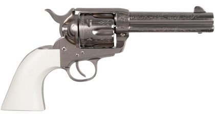 Cimarron Frontier .357 Mag 4.75" Nickel Engraved Revolver - Ivory Elegance