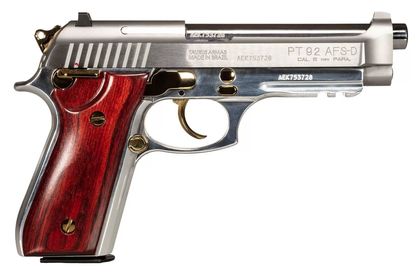 Taurus PT92 Gen 1 Stainless Wood 9mm Pistol - 17rd, 5" Barrel
